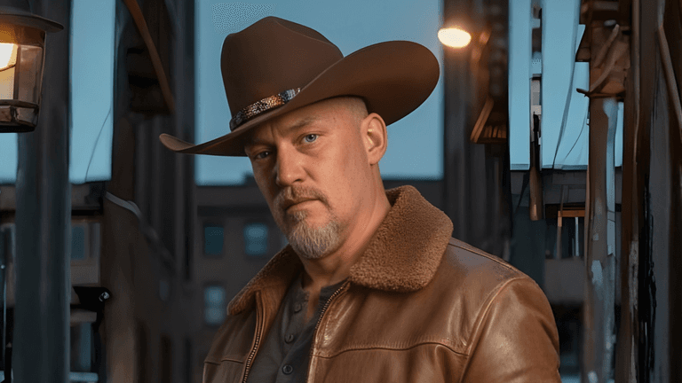 Rob Georg poses in a cowboy hat and leather jacket, reflecting his rugged, heartfelt music style.
