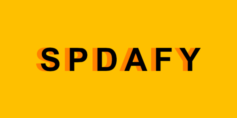 Logo of DJ SPDAFY with bold black and orange text on a bright yellow background.